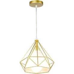 Tout neuf 👍 STOEX Lustre Suspension Industrielle 25cm, Lampe De Plafond Abat-Jour Cage Forme Diamant, Corde Ajustable, Doré ⭐