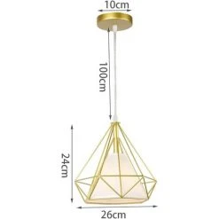 Tout neuf 👍 STOEX Lustre Suspension Industrielle 25cm, Lampe De Plafond Abat-Jour Cage Forme Diamant, Corde Ajustable, Doré ⭐ -Suspension Soldes 47301959 4