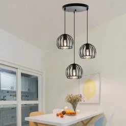 Meilleure vente 🎁 STOEX E27 Lustre Industriel Barre 3 Lampes Suspension Cage Contemporain Noir Pour Cuisine, Salle à Manger, Bar Noir 🎁