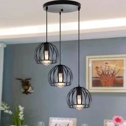Meilleure vente 🎁 STOEX E27 Lustre Industriel Barre 3 Lampes Suspension Cage Contemporain Noir Pour Cuisine, Salle à Manger, Bar Noir 🎁 -Suspension Soldes 47301972 3