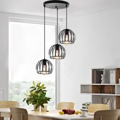 Meilleure vente 🎁 STOEX E27 Lustre Industriel Barre 3 Lampes Suspension Cage Contemporain Noir Pour Cuisine, Salle à Manger, Bar Noir 🎁 -Suspension Soldes 47301972 4