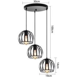 Meilleure vente 🎁 STOEX E27 Lustre Industriel Barre 3 Lampes Suspension Cage Contemporain Noir Pour Cuisine, Salle à Manger, Bar Noir 🎁 -Suspension Soldes 47301972 5