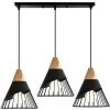 Meilleure vente ⌛ WOTTES Lustre Suspension Moderne Créative Réglable Badminton Bois Massif Décoration Cuisine Salon Chambre Long Poteau 3 Lumières Ø25cm - Noir - Noir ⭐