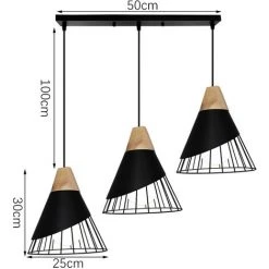 Meilleure vente ⌛ WOTTES Lustre Suspension Moderne Créative Réglable Badminton Bois Massif Décoration Cuisine Salon Chambre Long Poteau 3 Lumières Ø25cm - Noir - Noir ⭐ -Suspension Soldes 47353725 4