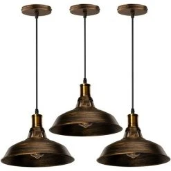Acheter ❤️ STOEX 3PCS Suspension Luminaire Vintage Métal 27cm, Lustre Plafonnier Industriel Lampes LED E27 Corde Ajustable Pour Salon Cuisine Restaurant Salle à Manger Chambre - Laiton - Laiton 🛒