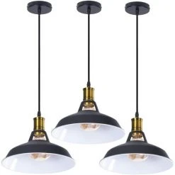 Bon marché 🔔 STOEX 3PCS Suspension Luminaire Vintage Métal 27cm, Lustre Plafonnier Industriel Lampes LED E27 Corde Ajustable Pour Salon Cuisine Restaurant Salle à Manger Chambre - Noir Avec Blanc - Noir Avec Blanc ⭐