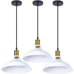 Offres 🌟 STOEX 3PCS Suspension Luminaire Vintage Métal 27cm, Lustre Plafonnier Industriel Lampes LED E27 Corde Ajustable Pour Salon Cuisine Restaurant Salle à Manger Chambre - Blanc - Blanc 👍