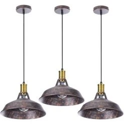 Bon marché 🥰 STOEX 3PCS Suspension Luminaire Vintage Métal 27cm, Lustre Plafonnier Industriel Lampes LED E27 Corde Ajustable Pour Salon Cuisine Restaurant Salle à Manger Chambre - Rouille - Rouille 🧨