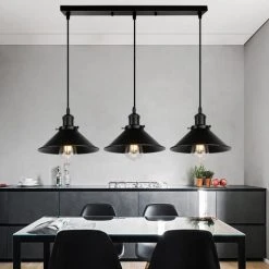 Meilleur prix 🤩 STOEX Lustre Suspension Industrielle Vintage En Métal Fer Rétro Abat-jour Luminaire 22cm Lampe Plafonnier Corde Ajustable ,E27 Noir ✨ -Suspension Soldes 47940083 3