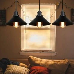 Meilleur prix 🤩 STOEX Lustre Suspension Industrielle Vintage En Métal Fer Rétro Abat-jour Luminaire 22cm Lampe Plafonnier Corde Ajustable ,E27 Noir ✨ -Suspension Soldes 47940083 4