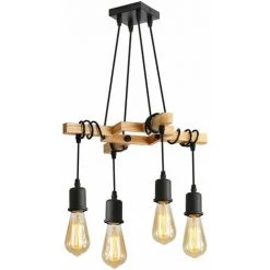 Meilleur prix ✔️ GOECO Suspension Luminaire Industrielle, Luminaire Plafonnier Vintage En Bois Noir, 4 Ampoules E27 Non Incluses, Pour Salon Ou Restaurant 🛒