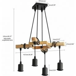 Meilleur prix ✔️ GOECO Suspension Luminaire Industrielle, Luminaire Plafonnier Vintage En Bois Noir, 4 Ampoules E27 Non Incluses, Pour Salon Ou Restaurant 🛒 -Suspension Soldes 48221770 5
