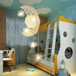 Grosses soldes 🔔 STOEX Suspension Luminaire Moderne Disign Lune Et Étoiles 5 Lampes LED Lustre Plafonnier Suspension Pour Enfants Chambre Salon Cadeau - Mini 20CM Lumière Blanche Chaude ✨