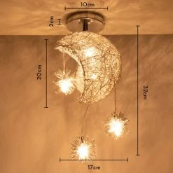 Le moins cher 🧨 STOEX Plafonnier Industrielle Mini Lune étoiles LED Lustre Suspension Luminaire Aluminium 20cm Moon Avec 5 Ampoules Pour Enfants Chambre (Lumière Blanche Chaude) 🌟 -Suspension Soldes 48671017 5