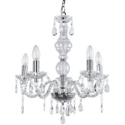 Promo ⭐ [lux.pro] Lustre Luminaire Suspendu Plafonnier (5 X Socles E14)(env. 150,0 Cm Ø : 52,0 Cm) Lampe à Suspension Lampe 5 Flammes Cristal ⭐