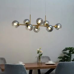 Remise 👍 KOSILUM Grande Suspension Horizontale 8 Sphères En Verre Fumé - Carlotta - Doré / Laiton ✨