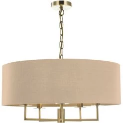 Vente flash 🎁 DAR Jamelia Lustre à 5 Lumières En Laiton Antique Avec Abat-jour Taupe ⭐