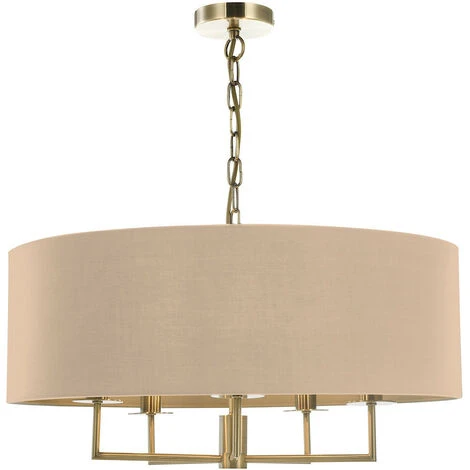 Vente flash 🎁 DAR Jamelia Lustre à 5 Lumières En Laiton Antique Avec Abat-jour Taupe ⭐ 1 Vente flash 🎁 DAR Jamelia Lustre à 5 Lumières En Laiton Antique Avec Abat-jour Taupe ⭐
