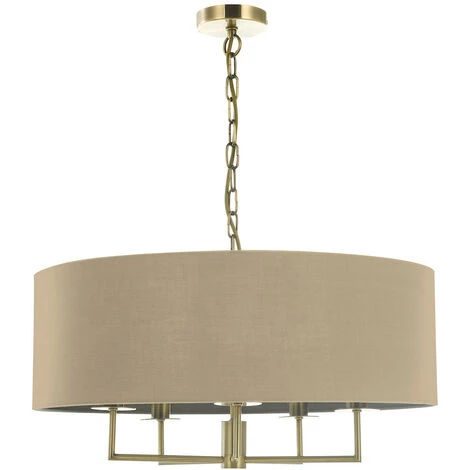 Vente flash 🎁 DAR Jamelia Lustre à 5 Lumières En Laiton Antique Avec Abat-jour Taupe ⭐ 2 Vente flash 🎁 DAR Jamelia Lustre à 5 Lumières En Laiton Antique Avec Abat-jour Taupe ⭐ – Image 2