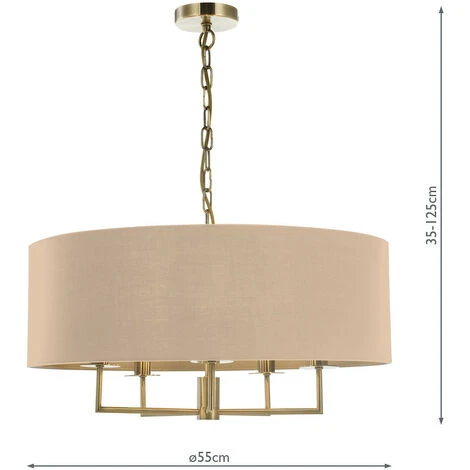 Vente flash 🎁 DAR Jamelia Lustre à 5 Lumières En Laiton Antique Avec Abat-jour Taupe ⭐ 3 Vente flash 🎁 DAR Jamelia Lustre à 5 Lumières En Laiton Antique Avec Abat-jour Taupe ⭐ – Image 3