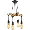 Le moins cher ✔️ COMELY Suspensions Vintage, Plafonnier Industriel En Bois Et Métal Noir, 4 Ampoules E27 Non Incluses, Max 60W, Pour Salon Ou Restaurant 👍