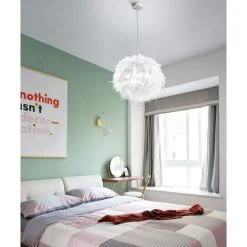 Coupon ⌛ COMELY Lustre Suspension Luminaire En Plume Blanche Design Forme Sphère E27 40W Pour Chambre Décoration ✨ -Suspension Soldes 50150624 2