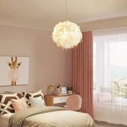 Coupon ⌛ COMELY Lustre Suspension Luminaire En Plume Blanche Design Forme Sphère E27 40W Pour Chambre Décoration ✨ -Suspension Soldes 50150624 3