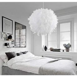 Coupon ⌛ COMELY Lustre Suspension Luminaire En Plume Blanche Design Forme Sphère E27 40W Pour Chambre Décoration ✨ -Suspension Soldes 50150624 5