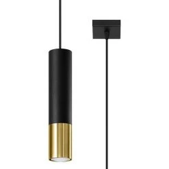Remise ⭐ SOLLUX LIGHTING Sollux LOOPEZ Lampe à Suspension Slim 8cm Noir, Or GU10 🔥