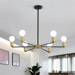 Tout neuf ✔️ GOECO Plafonnier Industriel, Suspension Luminaire Vintage 6 Têtes, Lampe De Plafond Sputnik En Métal Noir Et Or, Lustre Pour Salle à Manger, Salon, Sans Ampoules ⭐