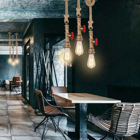 Coupon ✨ WOTTES Lampe Suspension Industrielle Vintage Rétro Fer Forgé Corde Chanvre Créatif E27 Lustre Suspension Conduite D'eau, Bronze - Bronze 🥰 2 Coupon ✨ WOTTES Lampe Suspension Industrielle Vintage Rétro Fer Forgé Corde Chanvre Créatif E27 Lustre Suspension Conduite D'eau, Bronze - Bronze 🥰 – Image 2