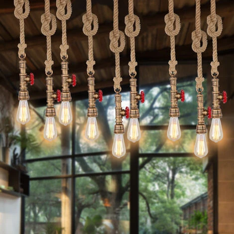 Coupon ✨ WOTTES Lampe Suspension Industrielle Vintage Rétro Fer Forgé Corde Chanvre Créatif E27 Lustre Suspension Conduite D'eau, Bronze - Bronze 🥰 3 Coupon ✨ WOTTES Lampe Suspension Industrielle Vintage Rétro Fer Forgé Corde Chanvre Créatif E27 Lustre Suspension Conduite D'eau, Bronze - Bronze 🥰 – Image 3