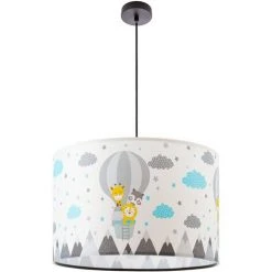 Offres 👏 Paco Home Lampe Chambre Enfant Plafonnier Suspension Montgolfière Nuages Animaux Zoo E27  Crème (Ø45_5cm),  Lampe à Suspension - Noir 🎉