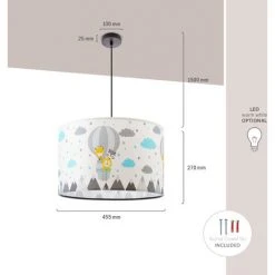 Offres 👏 Paco Home Lampe Chambre Enfant Plafonnier Suspension Montgolfière Nuages Animaux Zoo E27  Crème (Ø45_5cm),  Lampe à Suspension - Noir 🎉 -Suspension Soldes 50631058 3