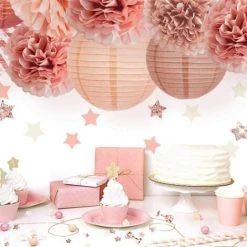 Le moins cher ✔️ VERSAILLESFR Lot De 11 Décorations De Fête En Or Rose, Lanternes Fleurs Pour Anniversaire, Bachelorette, Mariage, Fiançailles, Fête Prénatale, Accessoires De Décoration, Versailles 💯 -Suspension Soldes 50932543 3