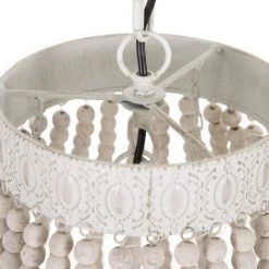 Budget 💯 LOLA HOME Plafonnier Lustre Avec Perles En Métal Blanc Et Bois Ø 40x60 Cm 🥰 -Suspension Soldes 50937478 3