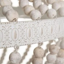Budget 💯 LOLA HOME Plafonnier Lustre Avec Perles En Métal Blanc Et Bois Ø 40x60 Cm 🥰 -Suspension Soldes 50937478 4