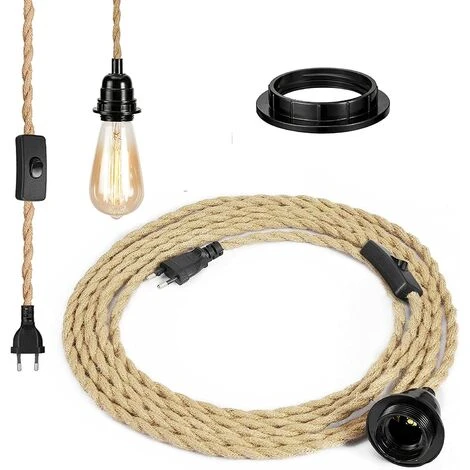 Meilleure vente ✨ SUPERMARKET Lustre Corde, Rétro Douille E27 Avec Fil électrique De 4,5 Mètres Et Interrupteur, Pour Lampe Suspension Corde(ampoule N'est Pas Inclus),Superma ❤️ 1 Meilleure vente ✨ SUPERMARKET Lustre Corde, Rétro Douille E27 Avec Fil électrique De 4,5 Mètres Et Interrupteur, Pour Lampe Suspension Corde(ampoule N'est Pas Inclus),Superma ❤️