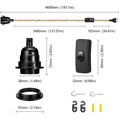 Meilleure vente ✨ SUPERMARKET Lustre Corde, Rétro Douille E27 Avec Fil électrique De 4,5 Mètres Et Interrupteur, Pour Lampe Suspension Corde(ampoule N'est Pas Inclus),Superma ❤️ 3 Meilleure vente ✨ SUPERMARKET Lustre Corde, Rétro Douille E27 Avec Fil électrique De 4,5 Mètres Et Interrupteur, Pour Lampe Suspension Corde(ampoule N'est Pas Inclus),Superma ❤️ – Image 3