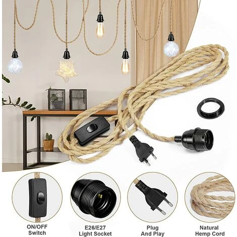 Meilleure vente ✨ SUPERMARKET Lustre Corde, Rétro Douille E27 Avec Fil électrique De 4,5 Mètres Et Interrupteur, Pour Lampe Suspension Corde(ampoule N'est Pas Inclus),Superma ❤️ 4 Meilleure vente ✨ SUPERMARKET Lustre Corde, Rétro Douille E27 Avec Fil électrique De 4,5 Mètres Et Interrupteur, Pour Lampe Suspension Corde(ampoule N'est Pas Inclus),Superma ❤️ – Image 4