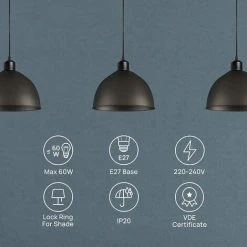 Offres 🧨 LITZEE Suspension E27 Avec Anneau à Vis, Câble Tissu Réglable , Suspension Compatible Avec Abat-jour, Douille Idéale Pour Suspension De Cuisine, Noir,0.5m 😉 -Suspension Soldes 51555141 3