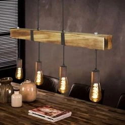 Offres ⭐ ZMH Vintage Pendelleuchte Holz Esstischlampe Retro Haengeleuchte Mit 80CM Holzbalken 4 X E27 Max. 25 Watt H?ngelampe Industrial Pendellampe Für Esszimmer Küche Wohnzimmer Bar Restaurant-80*150cm ⭐