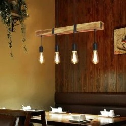 Offres ⭐ ZMH Vintage Pendelleuchte Holz Esstischlampe Retro Haengeleuchte Mit 80CM Holzbalken 4 X E27 Max. 25 Watt H?ngelampe Industrial Pendellampe Für Esszimmer Küche Wohnzimmer Bar Restaurant-80*150cm ⭐ -Suspension Soldes 51586315 4