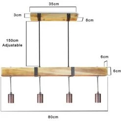 Offres ⭐ ZMH Vintage Pendelleuchte Holz Esstischlampe Retro Haengeleuchte Mit 80CM Holzbalken 4 X E27 Max. 25 Watt H?ngelampe Industrial Pendellampe Für Esszimmer Küche Wohnzimmer Bar Restaurant-80*150cm ⭐ -Suspension Soldes 51586315 5