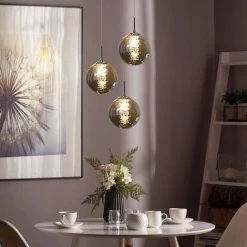 Nouveau 🤩 ZMH Lampe à Suspension Table à Manger Lampe à Suspension Lampe à Suspension Réglable En Couleur Gris Verre à 3 Flammes Cuisine Lampe De Salon Lampe De Chambre Lampe De Salle [Classe énergétique E]-gris Fumé ✔️