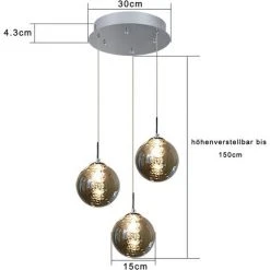 Nouveau 🤩 ZMH Lampe à Suspension Table à Manger Lampe à Suspension Lampe à Suspension Réglable En Couleur Gris Verre à 3 Flammes Cuisine Lampe De Salon Lampe De Chambre Lampe De Salle [Classe énergétique E]-gris Fumé ✔️ -Suspension Soldes 51586840 5