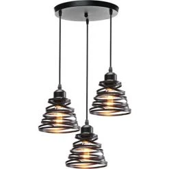 Sortie ✨ AXHUP Suspension Luminaire Industrielle Rétro Lustre Suspension Cage En Ressort En Métal Noir 🔔