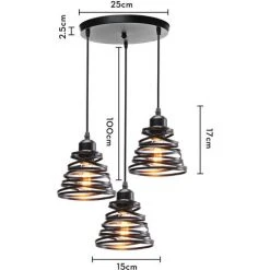 Sortie ✨ AXHUP Suspension Luminaire Industrielle Rétro Lustre Suspension Cage En Ressort En Métal Noir 🔔 -Suspension Soldes 53233579 5