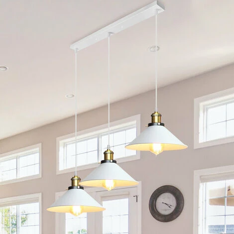 Nouveau ⭐ AXHUP Rétro Lustre Suspension Industrielle E27 3 Tête Blanc Plafonnier Luminaire Ajustable Salle à Manger Couloir 🔥 2 Nouveau ⭐ AXHUP Rétro Lustre Suspension Industrielle E27 3 Tête Blanc Plafonnier Luminaire Ajustable Salle à Manger Couloir 🔥 – Image 2