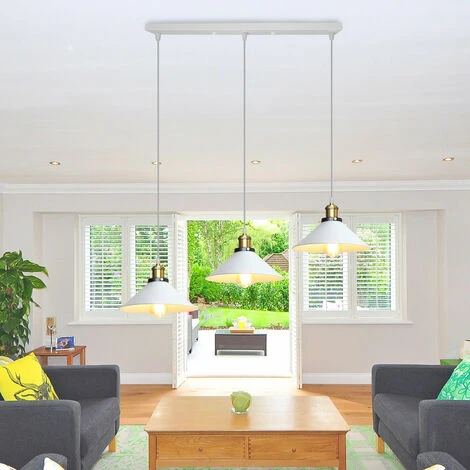 Nouveau ⭐ AXHUP Rétro Lustre Suspension Industrielle E27 3 Tête Blanc Plafonnier Luminaire Ajustable Salle à Manger Couloir 🔥 4 Nouveau ⭐ AXHUP Rétro Lustre Suspension Industrielle E27 3 Tête Blanc Plafonnier Luminaire Ajustable Salle à Manger Couloir 🔥 – Image 4